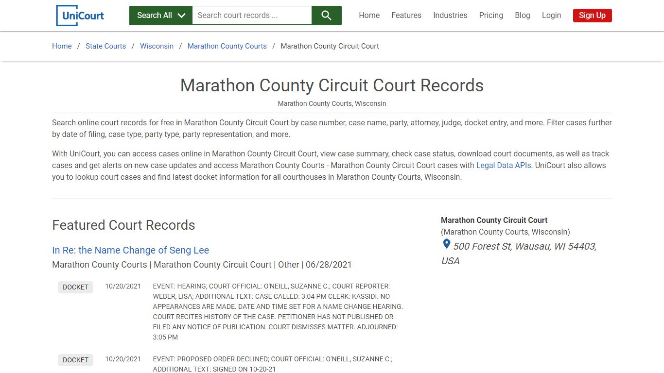 Marathon County Circuit Court Records | Marathon | UniCourt